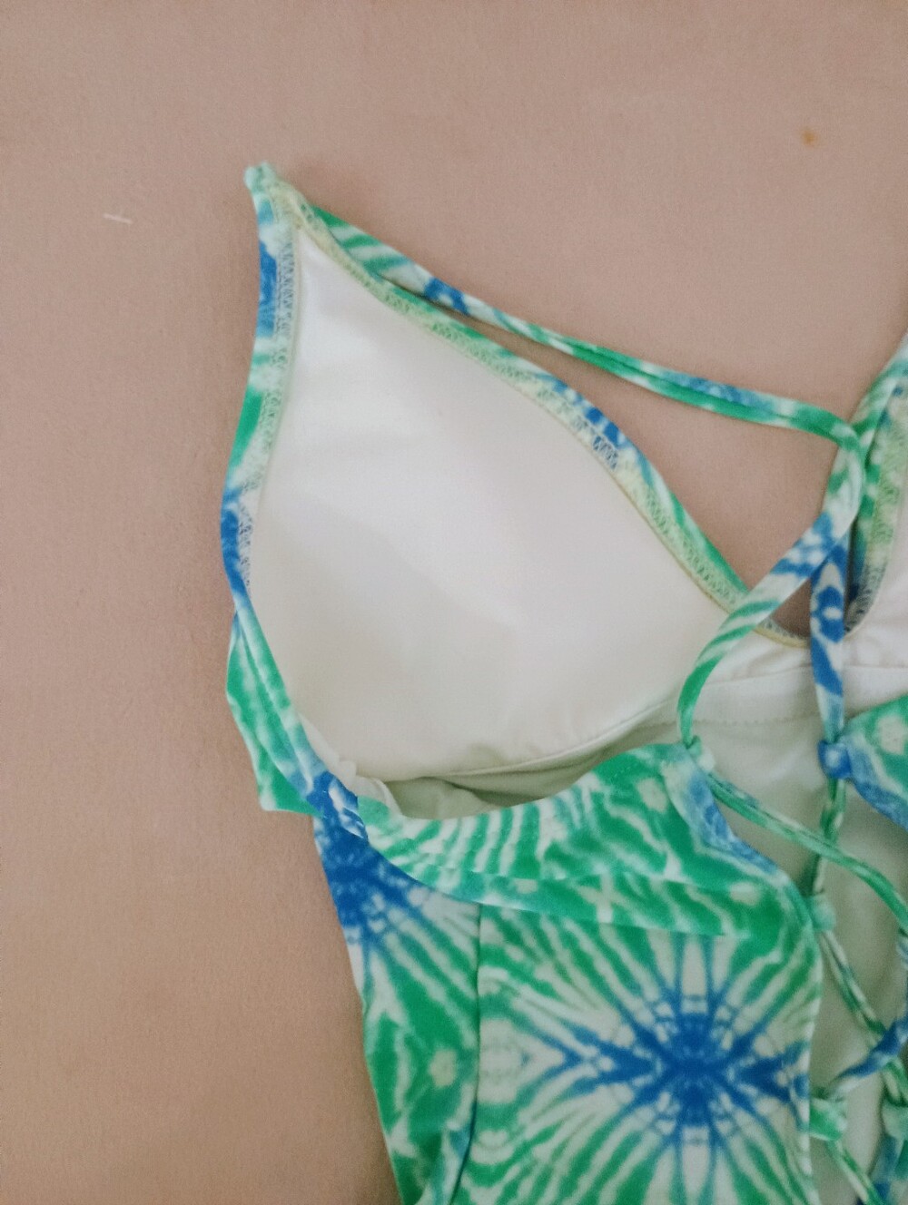 Forever 21 NWT Lace Up Back Green & Blue One-Piece Swimsuit - Picture 4 of 8